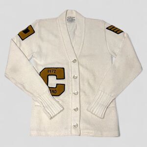 Vintage 70s Bristol Products Varsity Award Knit Letterman Cardigan Sweater